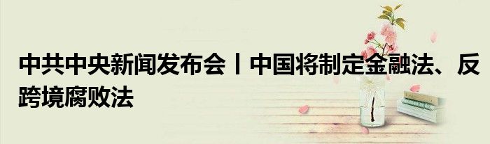 中共中央新闻发布会丨中国将制定金融法、反跨境腐败法