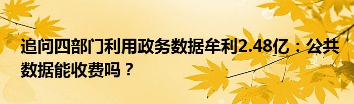 追问四部门利用政务数据牟利2.48亿：公共数据能收费吗？