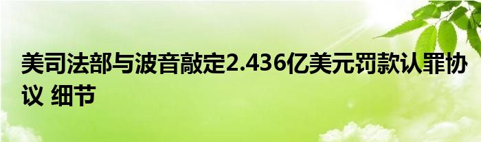 美司法部与波音敲定2.436亿美元罚款认罪协议 细节