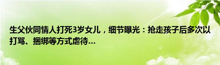 生父伙同情人打死3岁女儿，细节曝光：抢走孩子后多次以打骂、捆绑等方式虐待…