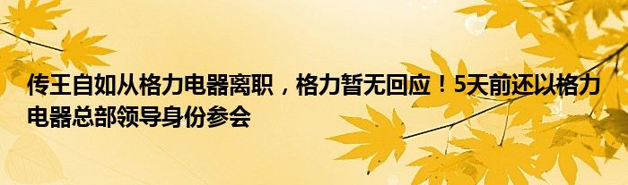 传王自如从格力电器离职，格力暂无回应！5天前还以格力电器总部领导身份参会