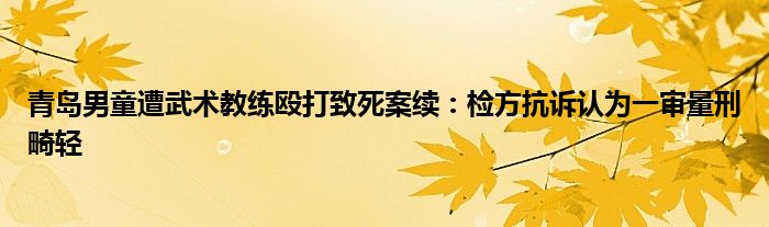 青岛男童遭武术教练殴打致死案续：检方抗诉认为一审量刑畸轻