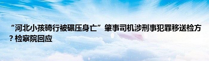 “河北小孩骑行被碾压身亡”肇事司机涉刑事犯罪移送检方？检察院回应