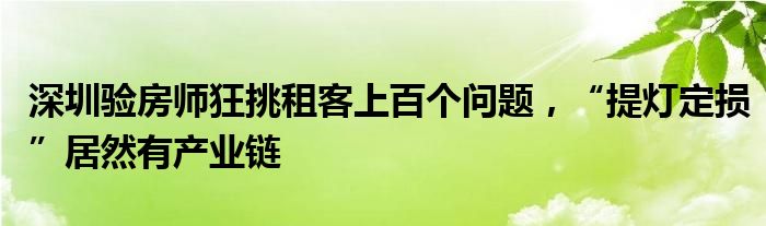 深圳验房师狂挑租客上百个问题，“提灯定损”居然有产业链